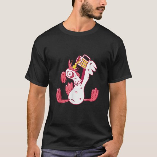 T-shirt Funny Drunk Rooster Animal Chicken Beer Alcohol Pa (Devant)