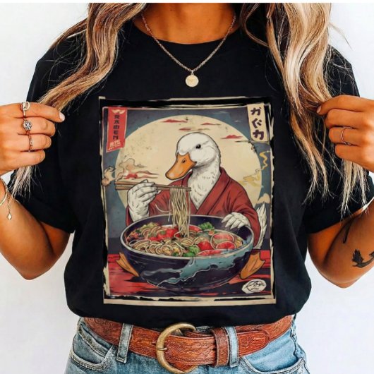 T-shirt Funny Duck Eating Ramen Japanese for students 