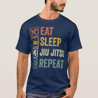 T-shirt Funny Eat Sleep Jiu jitsu Repeat Distressed Retro