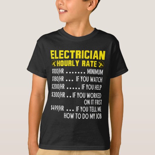 T-shirt Funny Electrician Hourly Rate Pricing Chart  (Devant)