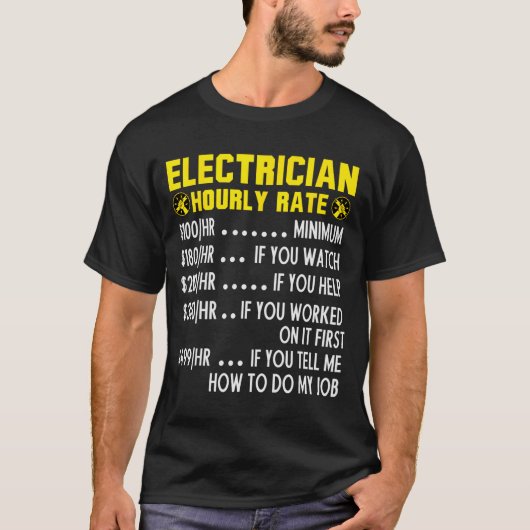 T-shirt Funny Electrician Hourly Rate Pricing Chart (Devant)