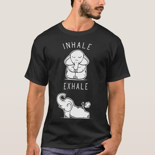 T-shirt Funny Elephant Inhale Ehale Yoga friends (Devant)