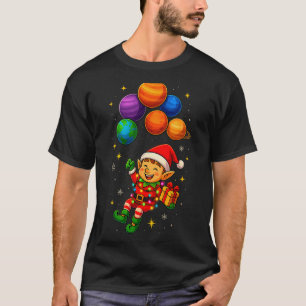 T-shirt Funny Elf Astronaut Avec Planètes Christmas Pjs Po