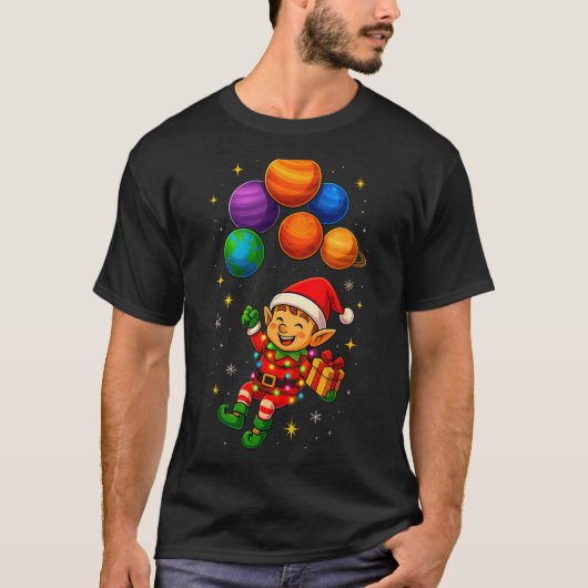 T-shirt Funny Elf Astronaut With Planets Christmas Pjs For (Devant)