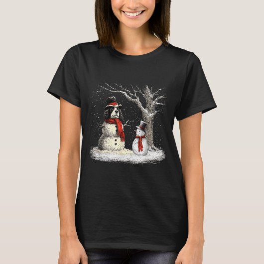 T-shirt Funny Er Spaniel Dog In The Snow Tree Christmas Wi (Devant)
