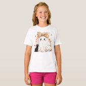 T-shirt Funny Fall Ghost Holding Black cat Halloween (Devant entier)