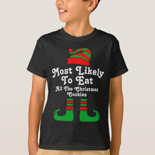 T-shirt Funny Family Christmas Most Likely To Elf  (Devant)