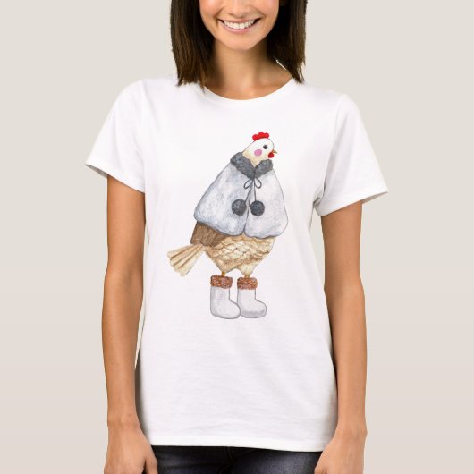 T-shirt Funny Fashionable Chicken in Winter Cape and boots (Devant)