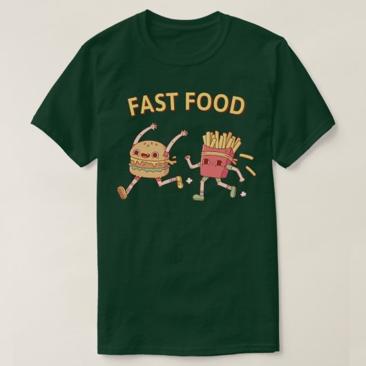 T-shirt Funny Fast Food Running Burger and Fries (Design devant)