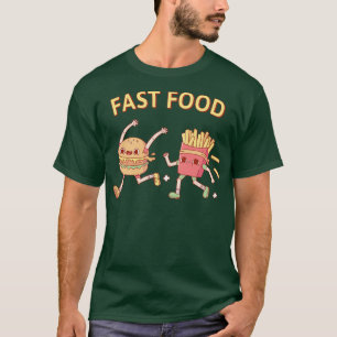 T-shirt Funny Fast Food Running Burger and Fries