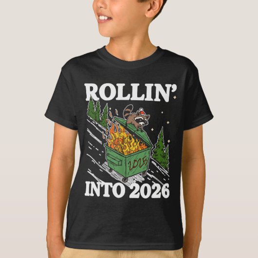 T-shirt Funny Feral Raccoon Rollin' Into 2026 Happy New Ye (Devant)