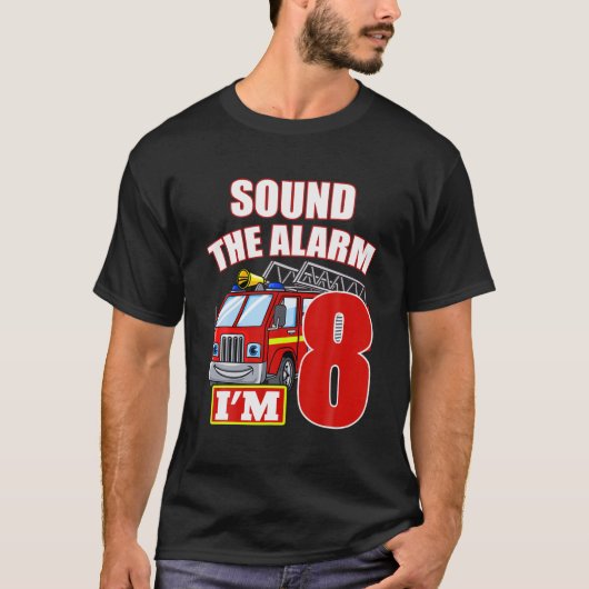 T-shirt Funny Fire Truck 8E Anniversaire Garçon Pompier 8  (Devant)