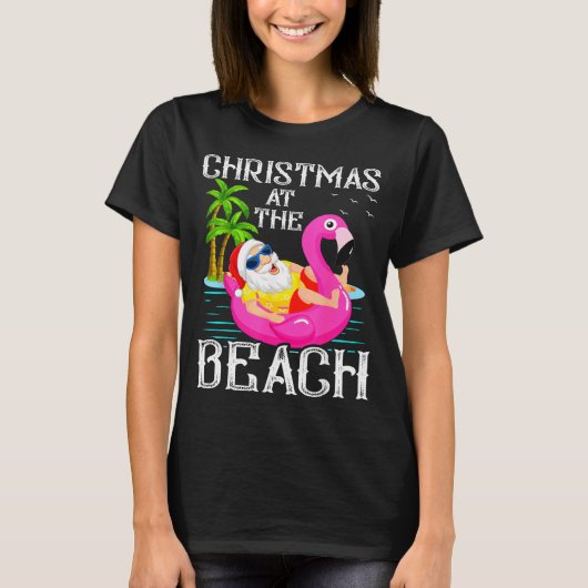 T-shirt Funny Flamingo Float Santa Claus Christmas At The (Devant)