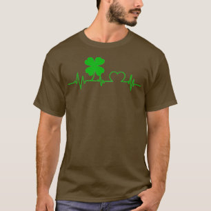 T-shirt Funny Four Leaf Clover Shamrock Heartbeat St