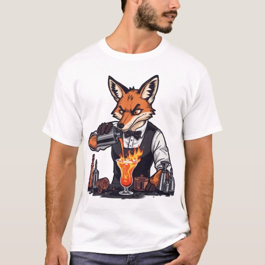 T-shirt Funny Fox Bartender Shirt  (Devant)