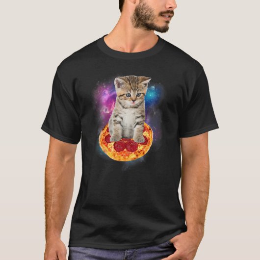 T-shirt Funny Galaxy Cat Shirt Space Cat Eat Pizza and Ta (Devant)