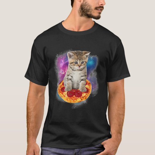 T-shirt Funny Galaxy Cat Space Cat Eat Pizza and Taco (Devant)