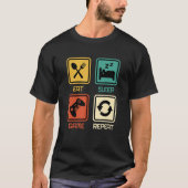 T-shirt Funny Gamer Quote Eat Sleep Game Repeat, Cool Vint (Devant)