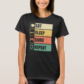 T-shirt Funny Gamer Quote Eat Sleep Game Repeat, Cool Vint (Devant)