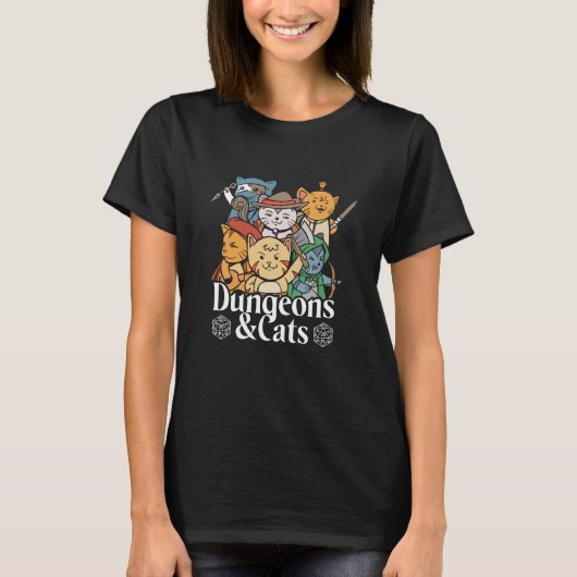 T-shirt Funny Geeky Nerdy Dungeons and Cats (Devant)