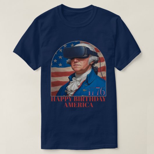 T-shirt Funny George Washington VR Joyeux anniversaire Amé (Design devant)