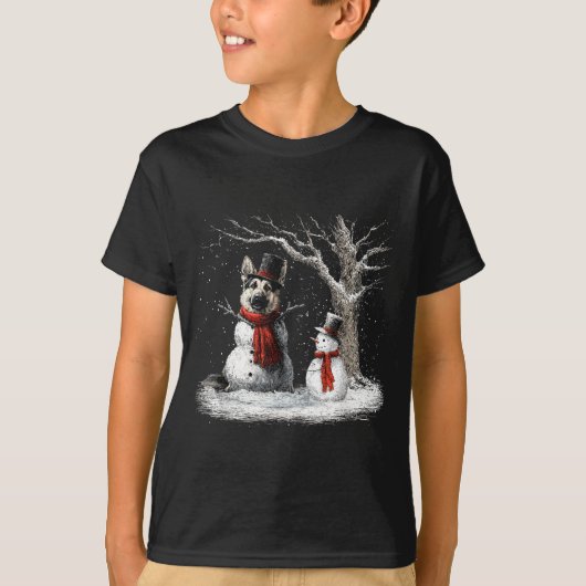 T-shirt Funny German Shepherd Dog In The Snow Tree Christm (Devant)