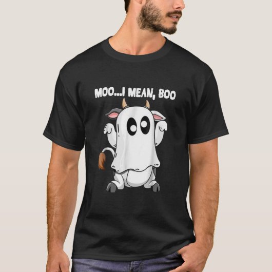 T-shirt Funny Ghost Cow Moo I Mean Boo Pumpkin Moon (Devant)