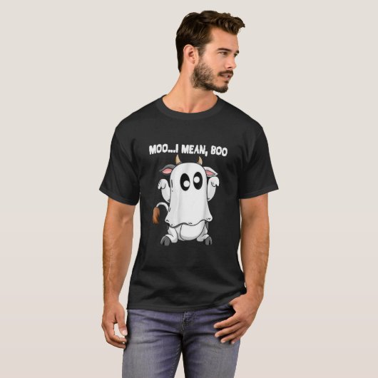 T-shirt Funny Ghost Cow Moo I Mean Boo Pumpkin Moon (Devant entier)