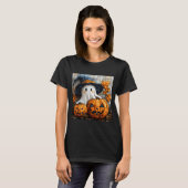 T-shirt Funny Ghost Pumpkin Cute Halloween Patchwork Art (Devant entier)