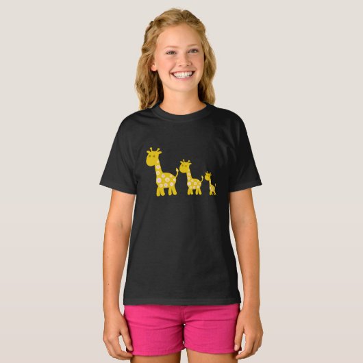 T-shirt Funny Giraffe fleurie jaune de fleurs rétro motif (Devant entier)