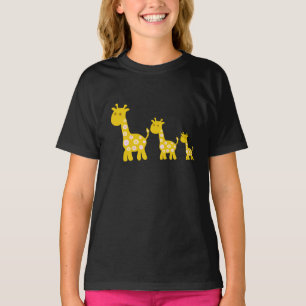 T-shirt Funny Giraffe fleurie jaune de fleurs rétro motif