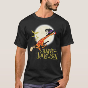 T-shirt Funny Giraffe Ride Sorcière prise Giraffe Hallowee