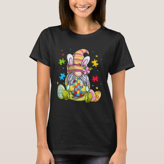 T-shirt Funny Gnome Autism Awareness Happy Easter Day Bunn (Devant)