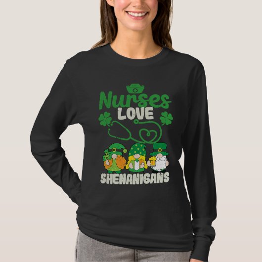 T-shirt Funny Gnomes Nurse St Patricks Day Nurses Love She (Devant)
