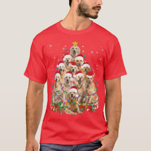 T-shirt Funny Golden Retriever Christmas Lights Tree Dog L