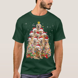 T-shirt Funny Golden Retriever Christmas Lights Tree Dog L