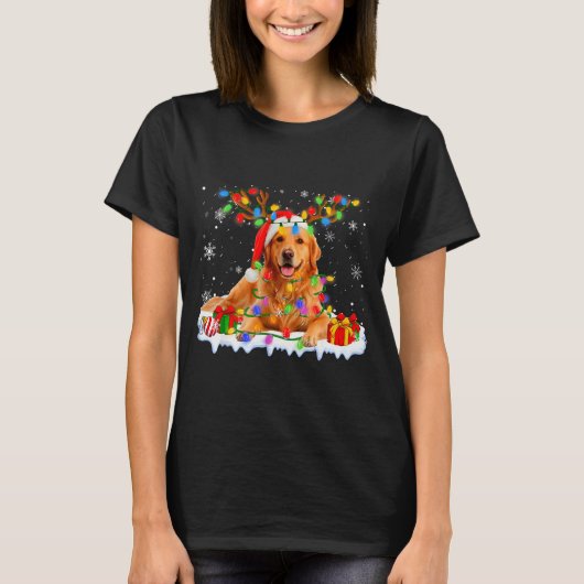 T-shirt Funny Golden Retriever Christmas Santa Hat Reindee (Devant)