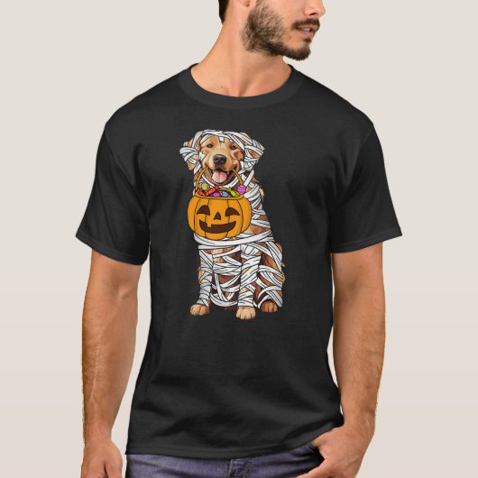 T-shirt Funny Golden Retriever Dog Mummy Halloween Pumpkin (Devant)