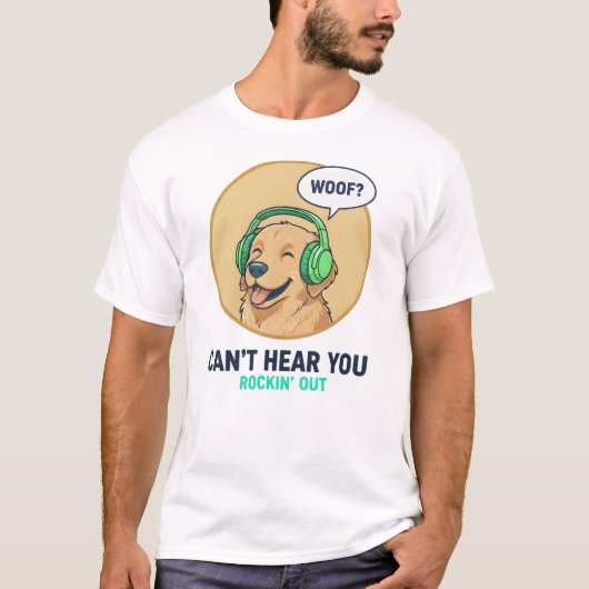 T-shirt Funny Golden Retriever With Headphones  (Devant)