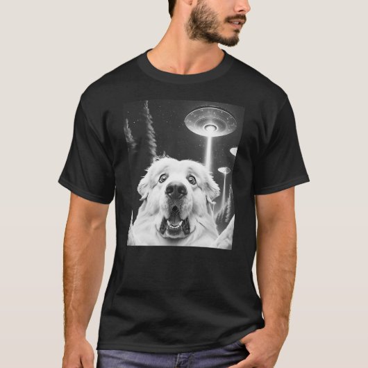 T-shirt Funny Great Pyrenees Alien UFO Taking a Selfie Dog (Devant)