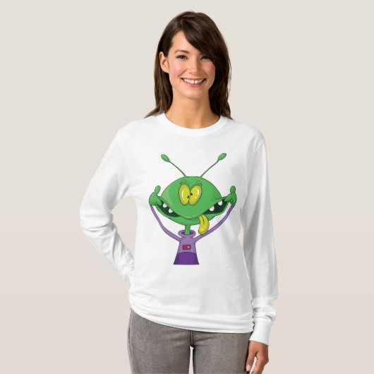 T-shirt Funny Green Alien Making Silly Face (Devant entier)