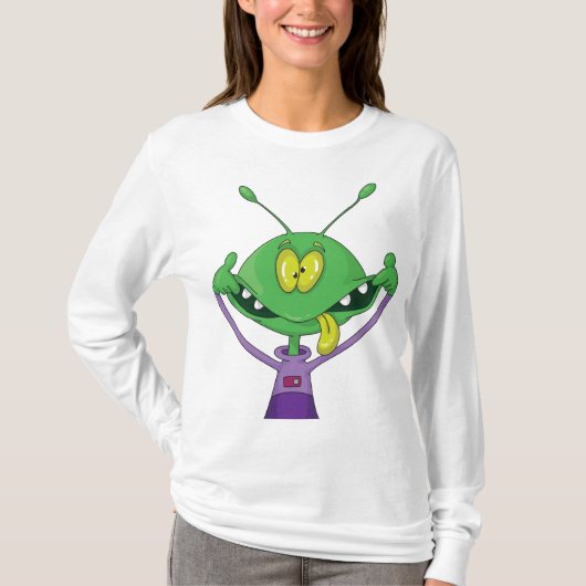 T-shirt Funny Green Alien Making Silly Face (Devant)