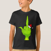 T-shirt Funny Green Hand Middle Finger Xmas Santa (Devant)