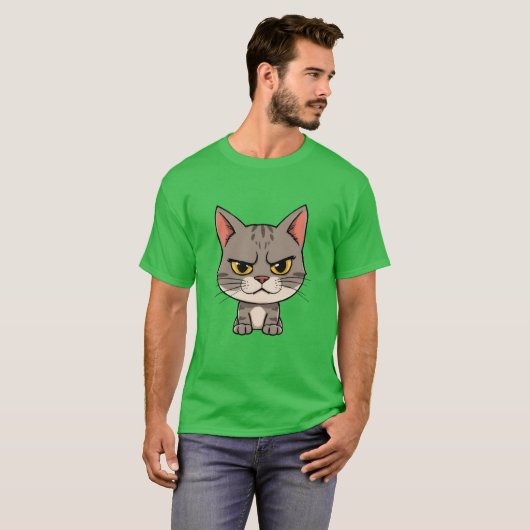 T-shirt Funny Grumpy Grey Tabby Cat Face Stare ✨🐾😠 (Devant entier)