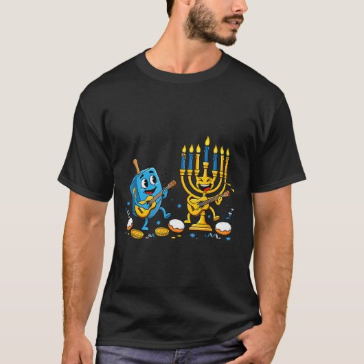 T-shirt Funny Guitar Dreidel Menorah Hanukkah Kids Womens (Devant)