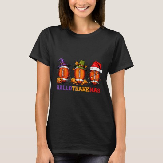 T-shirt Funny Hallothankmas Football Halloween Thanksgivin (Devant)