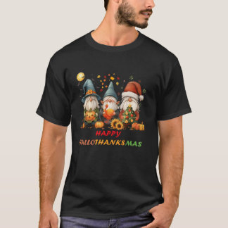 T-shirt Funny Hallothanksmas Gnomes Happy Hallowthanksmas 