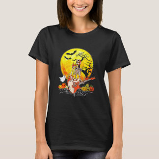 T-shirt Funny Halloween Funny Skeleton Playing Guitar Pump