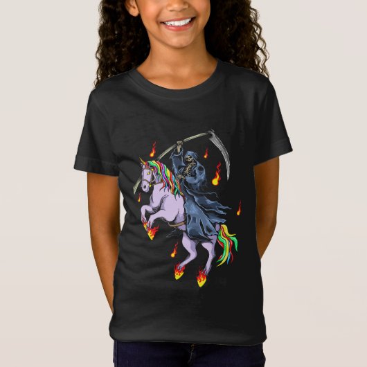 T-Shirt Funny Halloween Reaper manches Unicorn (Devant)