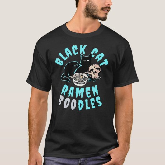 T-shirt Funny Halloween S Black Cat Ramen Boodles (Devant)